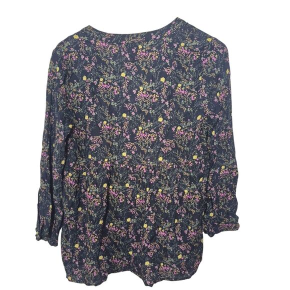 Lucky Brand Floral Bell Sleeve Blouse Black Boho Romantic Whimsigoth Size Medium - Picture 2 of 5